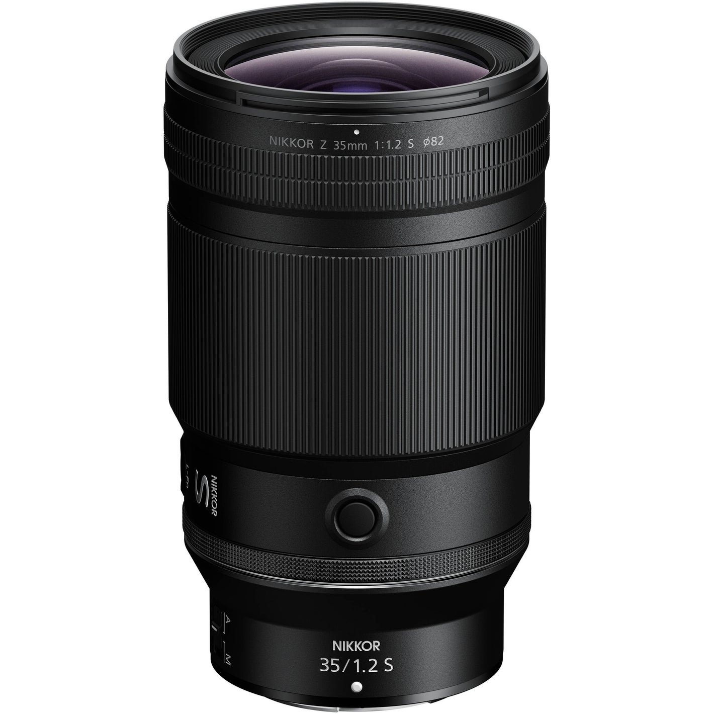 Black camera lens with 'Nikkor' branding on a white background