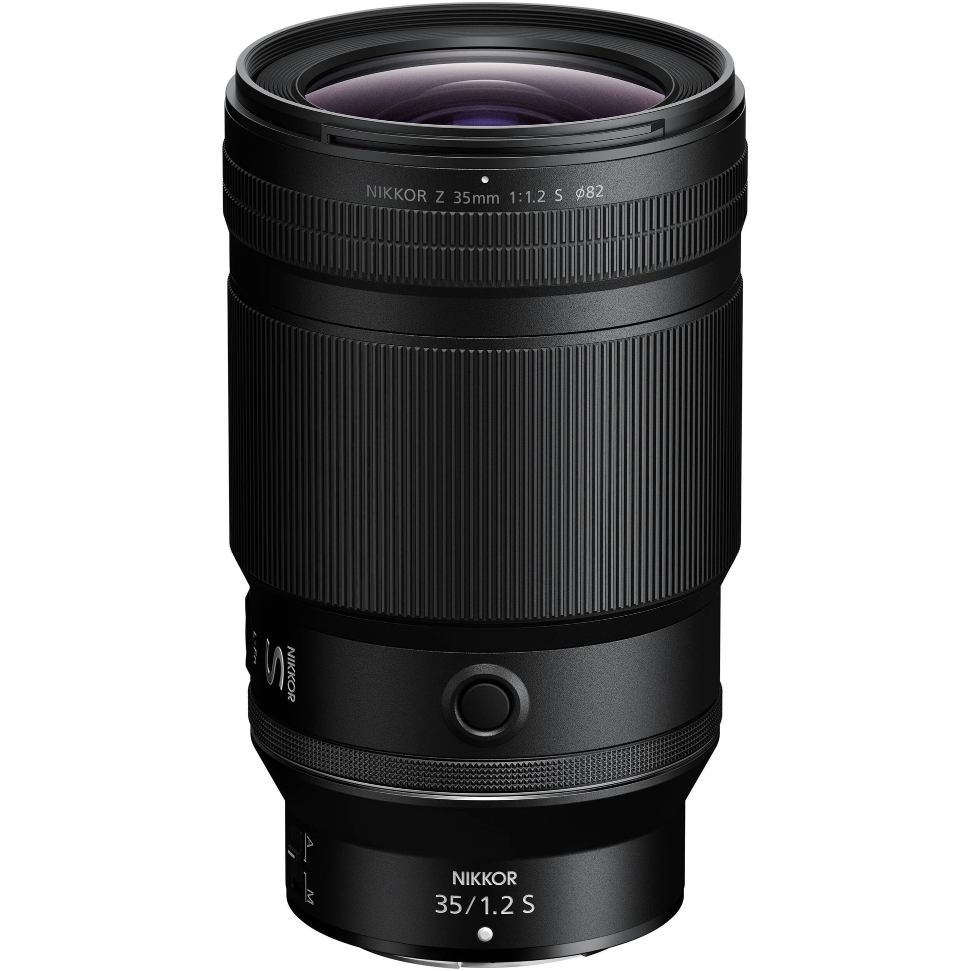 Black camera lens with 'Nikkor' branding on a white background