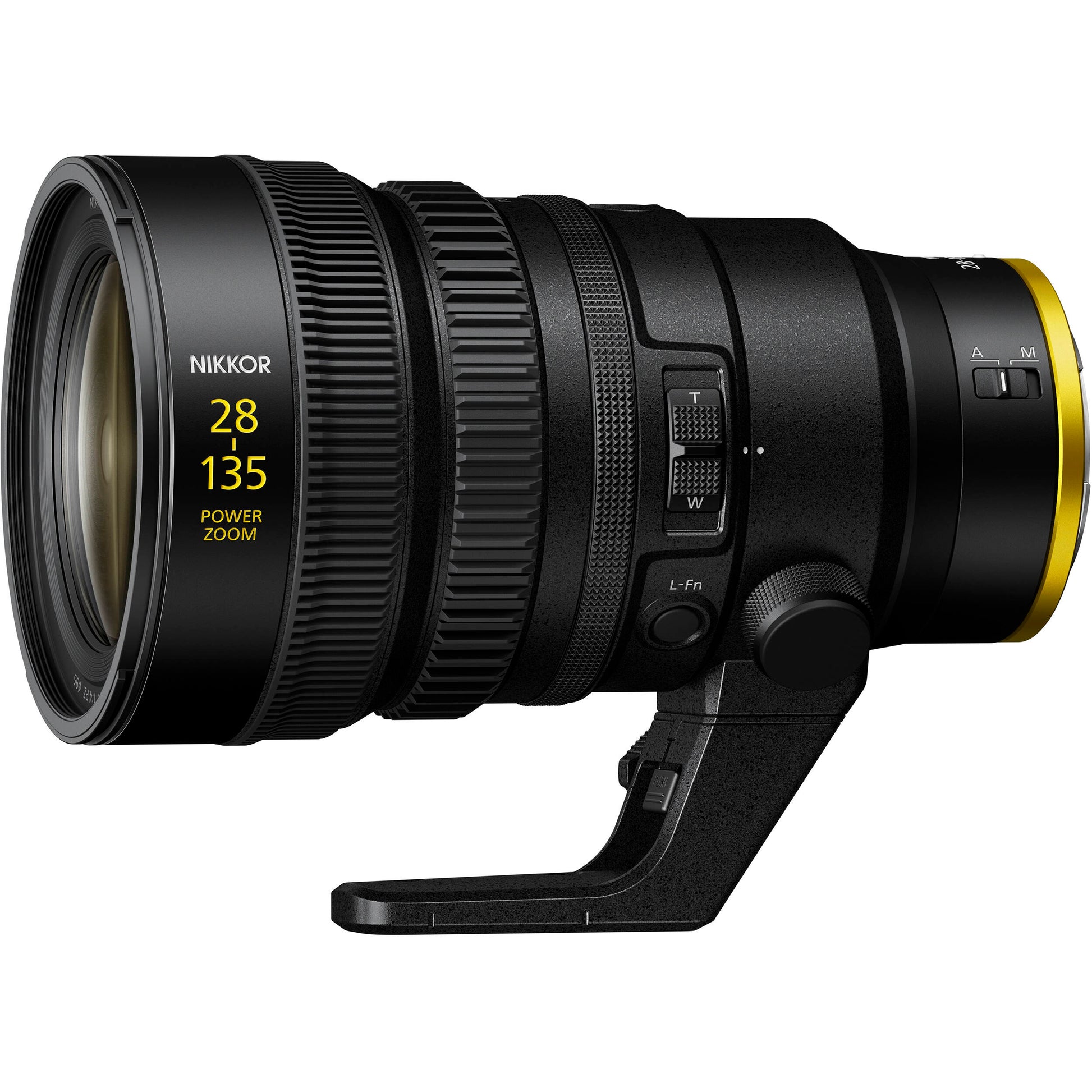 Camera lens with Nikkor branding on a white background