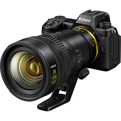 Nikon camera with large lens on a white background