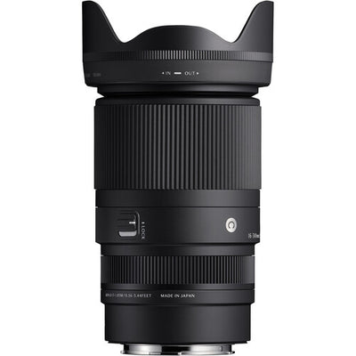 Sigma 16-300mm f/3.5-6.7 DC OS Contemporary mirrorless lens featuring an 18.8x zoom ratio, 24-450mm equivalent focal length, 1:2 macro magnification, high-response linear actuator autofocus, 9 rounded aperture blades, and dust- and splash-resistant construction."