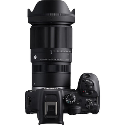 Sigma 16-300mm f/3.5-6.7 DC OS Contemporary mirrorless lens featuring an 18.8x zoom ratio, 24-450mm equivalent focal length, 1:2 macro magnification, high-response linear actuator autofocus, 9 rounded aperture blades, and dust- and splash-resistant construction."