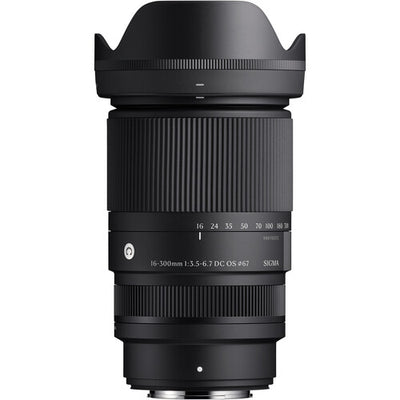 Sigma 16-300mm f/3.5-6.7 DC OS Contemporary mirrorless lens with 18.8x zoom ratio, 1:2 macro magnification, High-response Linear Actuator autofocus, 9 rounded aperture blades, and dust- and splash-resistant weather sealing.