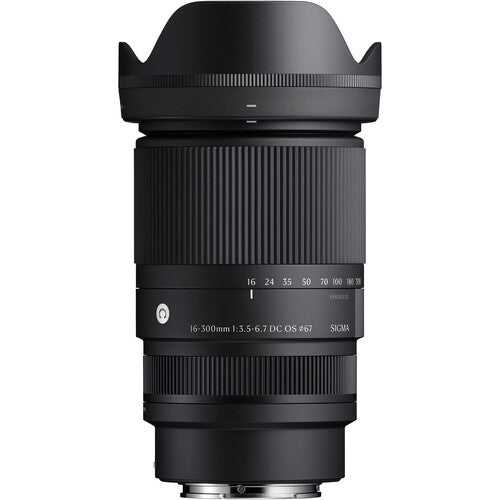 Sigma 16-300mm f/3.5-6.7 DC OS HSM Contemporary super-zoom lens for APS-C mirrorless cameras featuring optical image stabilization, hyper sonic motor autofocus, and weather-sealed construction