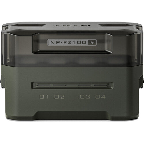 Tilta Portable Charging Station for Sony NP-FZ100 batteries showing multiple slots and LED indicators.