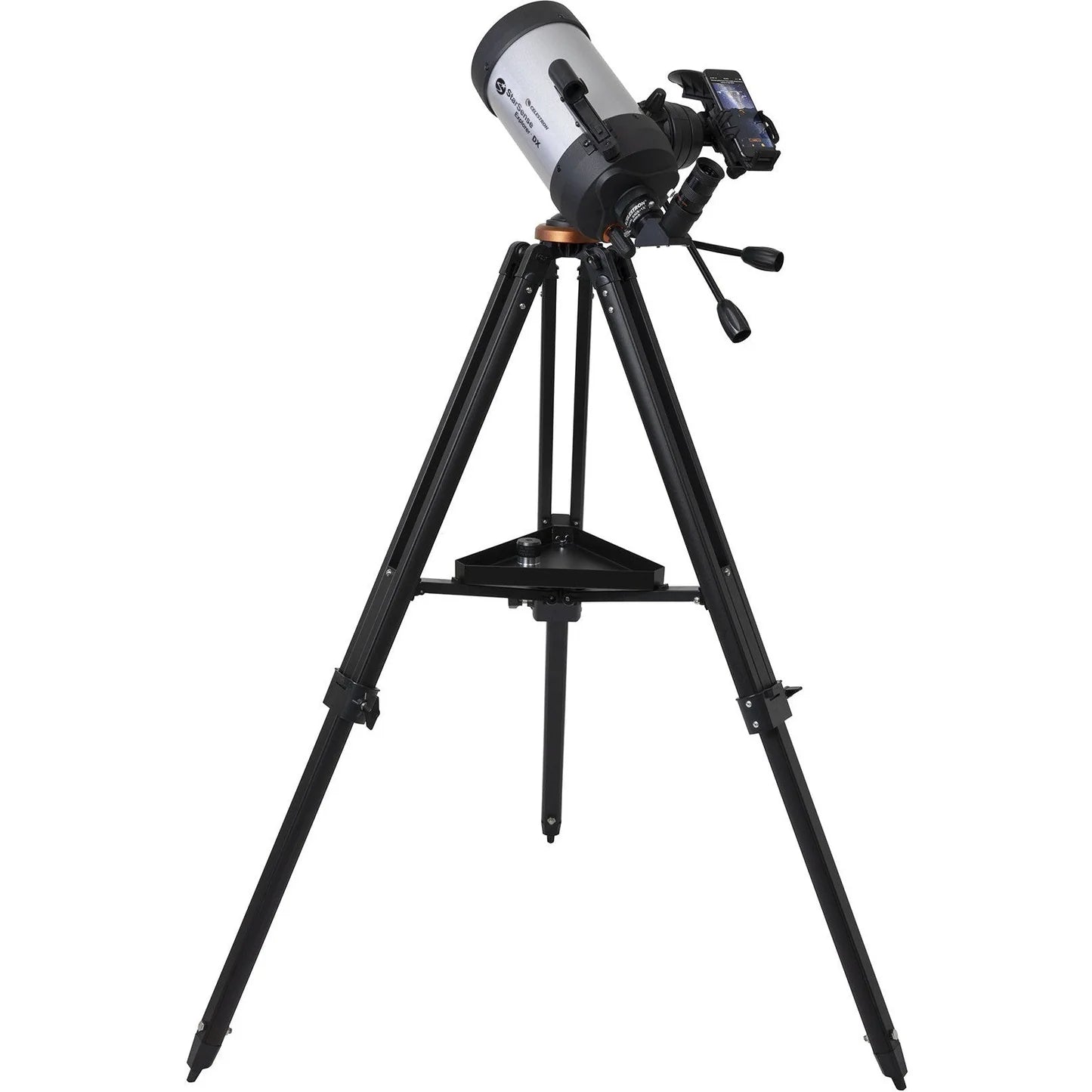 Telescope on a tripod with a white background