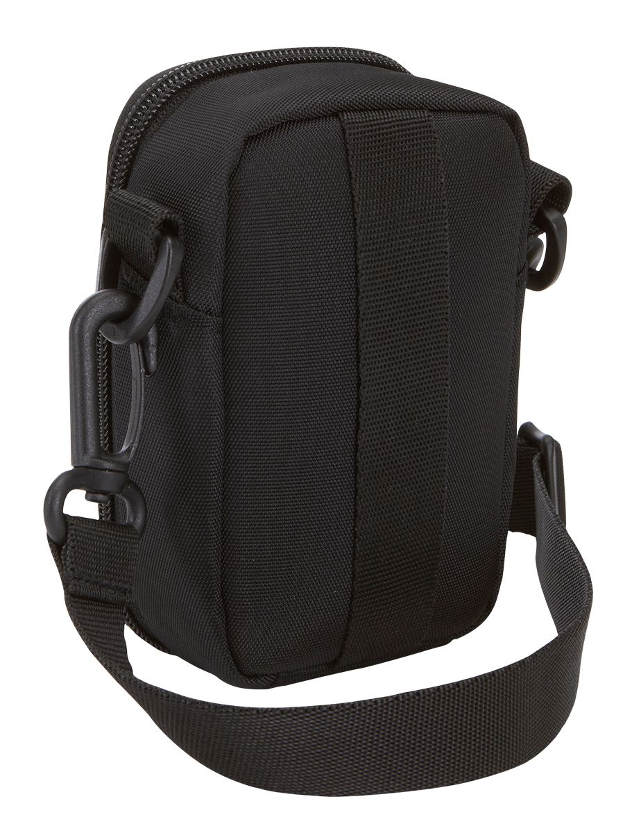 Black tactical pouch with a strap on a white background