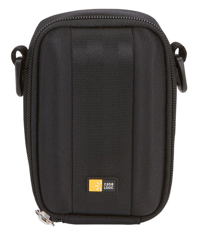 Black zippered case with a visible brand logo on a white background