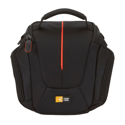 Black camera bag with a red stripe and Case Logic logo on a white background