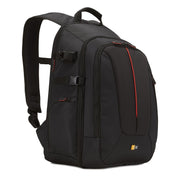 Black backpack with red accents on a white background