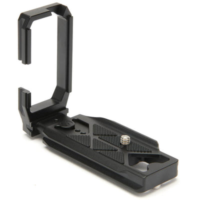 Black camera L-bracket on a white background