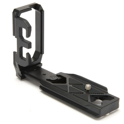 Black camera accessory on a white background