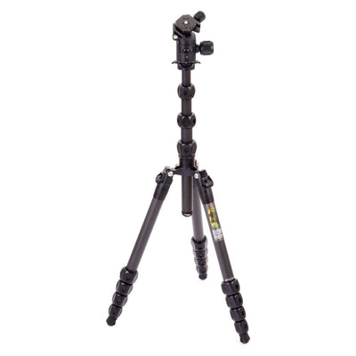 Black camera tripod on a white background