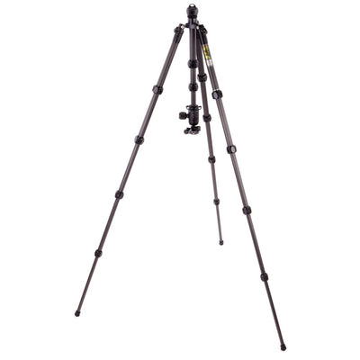 Black camera tripod on a white background