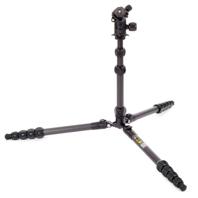 Black camera tripod on a white background