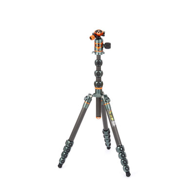 Camera tripod with ball head on a white background