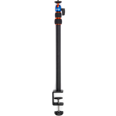 3 Legged Thing Camera Desk Mount Stand (Vertical) with a vertical extending pole, secure table clamp, small omni-directional ball head with 1/4"-20 thread, made from aerospace-grade magnesium alloy supporting up to 1 kg.