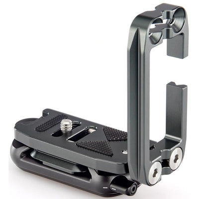 Camera accessory with L-shaped bracket on a white background