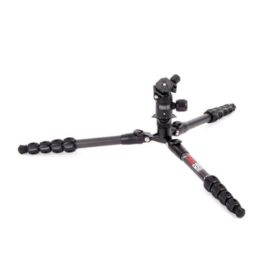 Black camera tripod on a white background