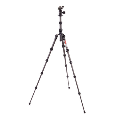 Black camera tripod on a white background