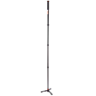 Black adjustable monopod with feet on a white background