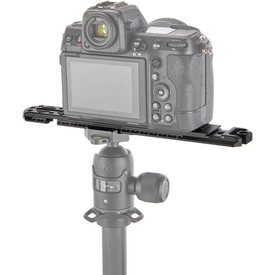 3 Legged Thing 250mm Ultra Plate in darkness finish with multiple mounting points for cameras and accessories.