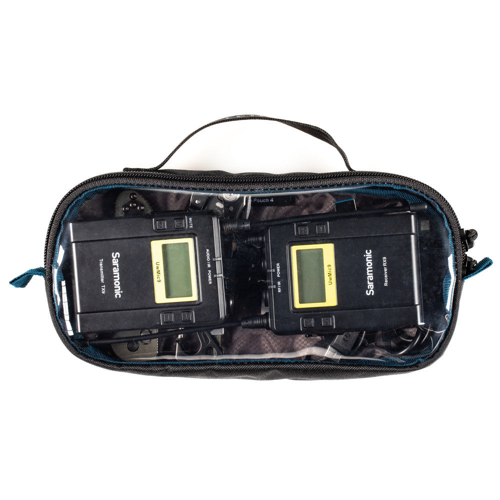 Two Saramonic wireless receivers in a clear carrying case on a white background