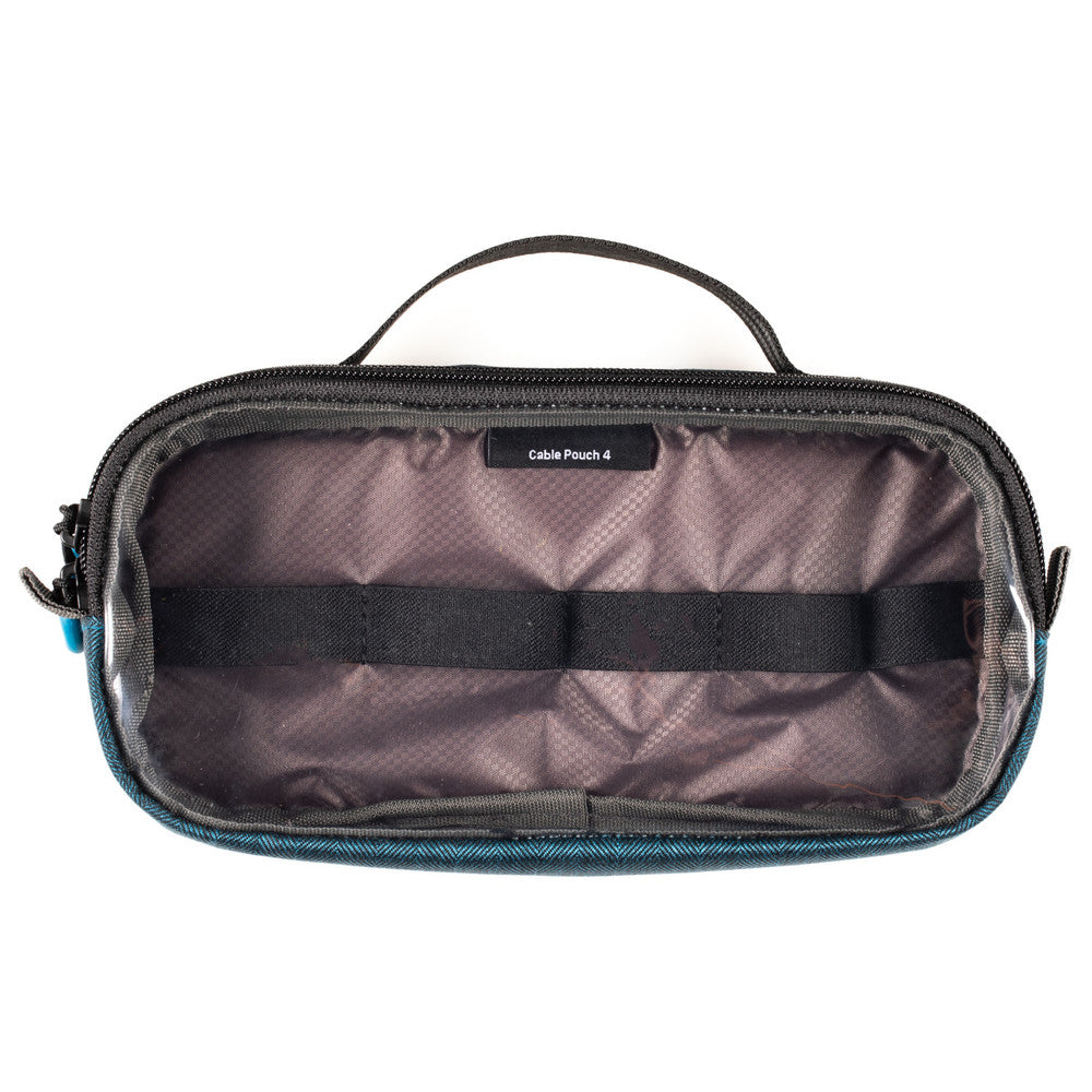 Black toiletry bag with a handle on a white background