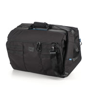 Black travel duffel bag on a white background