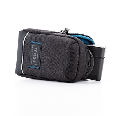 Gray camera bag with a visible Tenba logo on a white background
