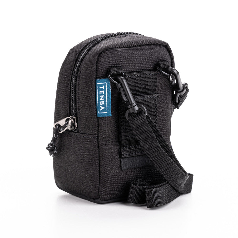 Black camera bag with a visible Tenba logo on a white background