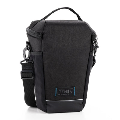 Black camera bag with a visible Tenba logo on a white background
