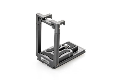 Metal stand with a camera mount on a white background