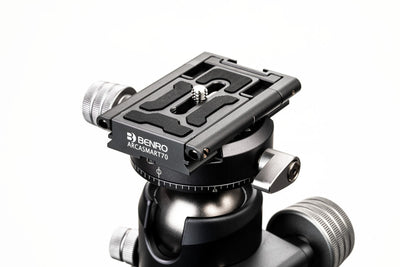 Camera tripod head with Benro branding on a white background