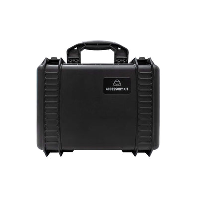 Black accessory kit case with a visible brand logo on a light gray background