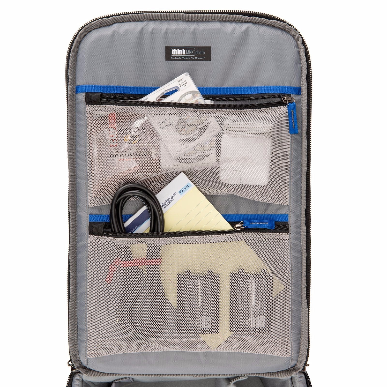 Think Tank Airport Advantage — compact rolling camera bag with customizable dividers, dedicated 15” laptop compartment, tripod mount, and water bottle pocket.