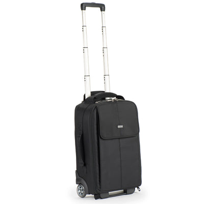 Think Tank Airport Advantage — compact rolling camera bag with customizable dividers, dedicated 15” laptop compartment, tripod mount, and water bottle pocket.