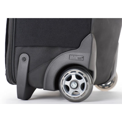 Think Tank Airport TakeOff V2.0 — versatile rolling camera backpack with retractable handle, stowable backpack straps, and space for up to 3 DSLRs, 5 lenses, and a 400mm f/2.8 lens.