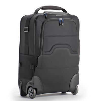 Think Tank Airport TakeOff V2.0 — versatile rolling camera backpack with retractable handle, stowable backpack straps, and space for up to 3 DSLRs, 5 lenses, and a 400mm f/2.8 lens.