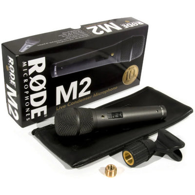 RODE M2 GO handheld condenser microphone with supercardioid polar pattern and durable metal construction for live performances and recording.