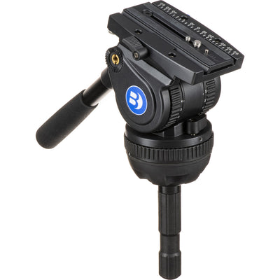 Camera tripod head with brand logo on a white background