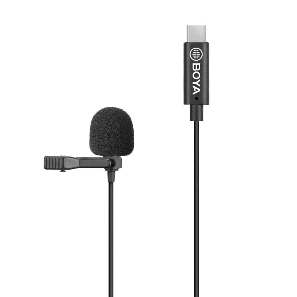 Produce videos with high-quality sound with the Boya BY-M3 Clip-On Lavalier Microphone with USB-C Connection.