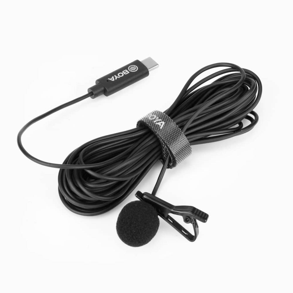 Produce videos with high-quality sound with the Boya BY-M3 Clip-On Lavalier Microphone with USB-C Connection.
