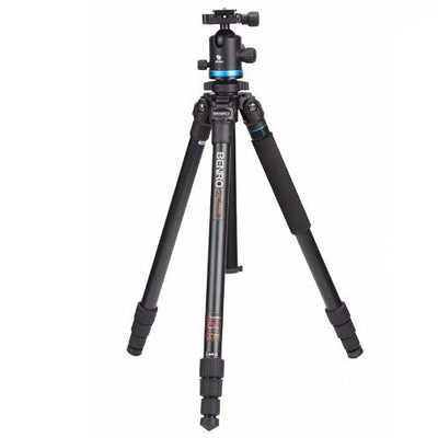 Benro iFoto IF28 aluminum travel tripod kit with 4‑section twist‑lock legs, Arca‑Swiss ball head and carry bag.