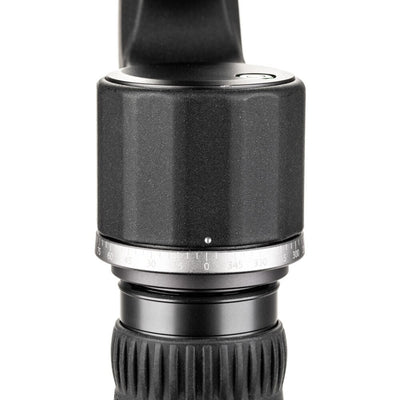 Benro GH2 aluminium gimbal head — matte‑black L‑shaped arm with Arca‑style quick‑release plate and pan/tilt control knobs.