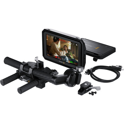Blackmagic Design PYXIS Monitor Kit – 5-inch HDR touchscreen monitor bundle with sunshade and mounting accessories.