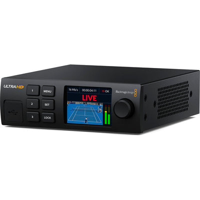 Blackmagic Design Streaming Decoder 4K – compact rack-mountable hardware decoder converting H.264/H.265 streams to SDI & HDMI with tally, talkback and mobile tethering support.