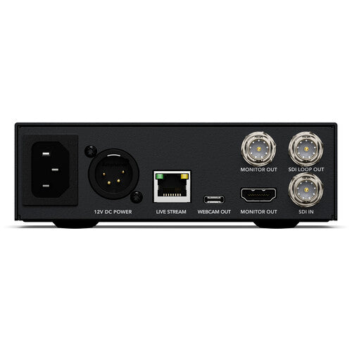 lackmagic Design Streaming Encoder 4K compact 12G-SDI and HDMI hardware encoder with Ethernet and USB-C tethering for live streaming up to 4K 60 fps.