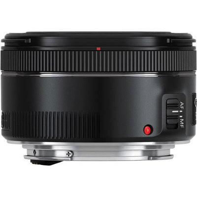 Camera lens with brand logo on a white background