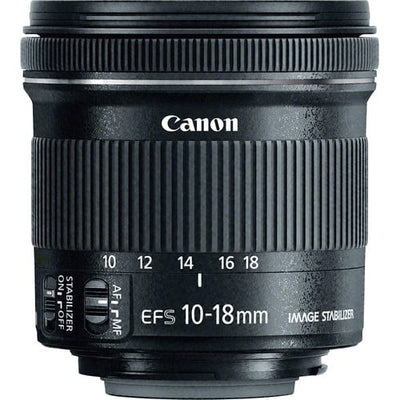 Canon EF-S 10-18mm f/4.5-5.6 IS STM wide-angle zoom lens – lightweight and versatile, perfect for landscapes and vlogging on APS-C DSLRs.